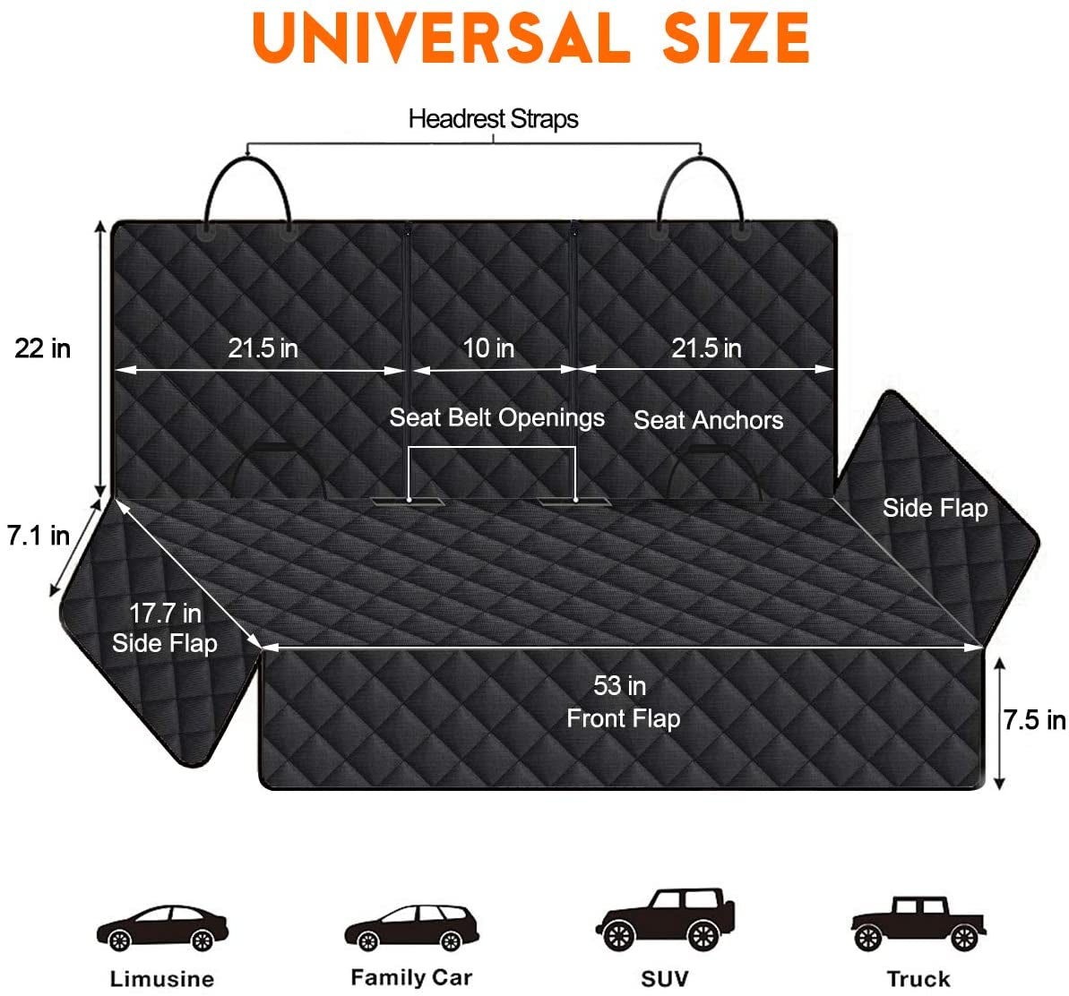 Dog Car Seat Cover - Waterproof Back Seat Protector for Pets, Non-Slip Design with Middle Armrest Compatibility for Most Cars, SUVs, and Trucks - Black